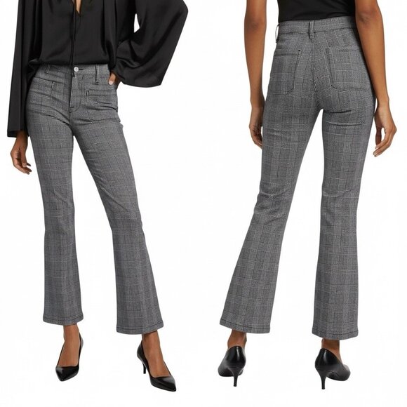 FRAME Le Bardot Flare Kick Cropped Pants Size 25 Noir Multi Glen Plaid LBF403P - Picture 9 of 11